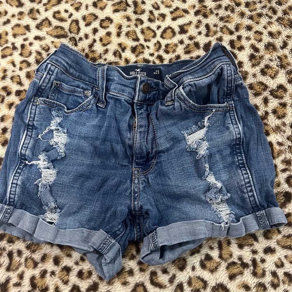 Hollister Women's Ripped Jean Shorts - Dark Blue